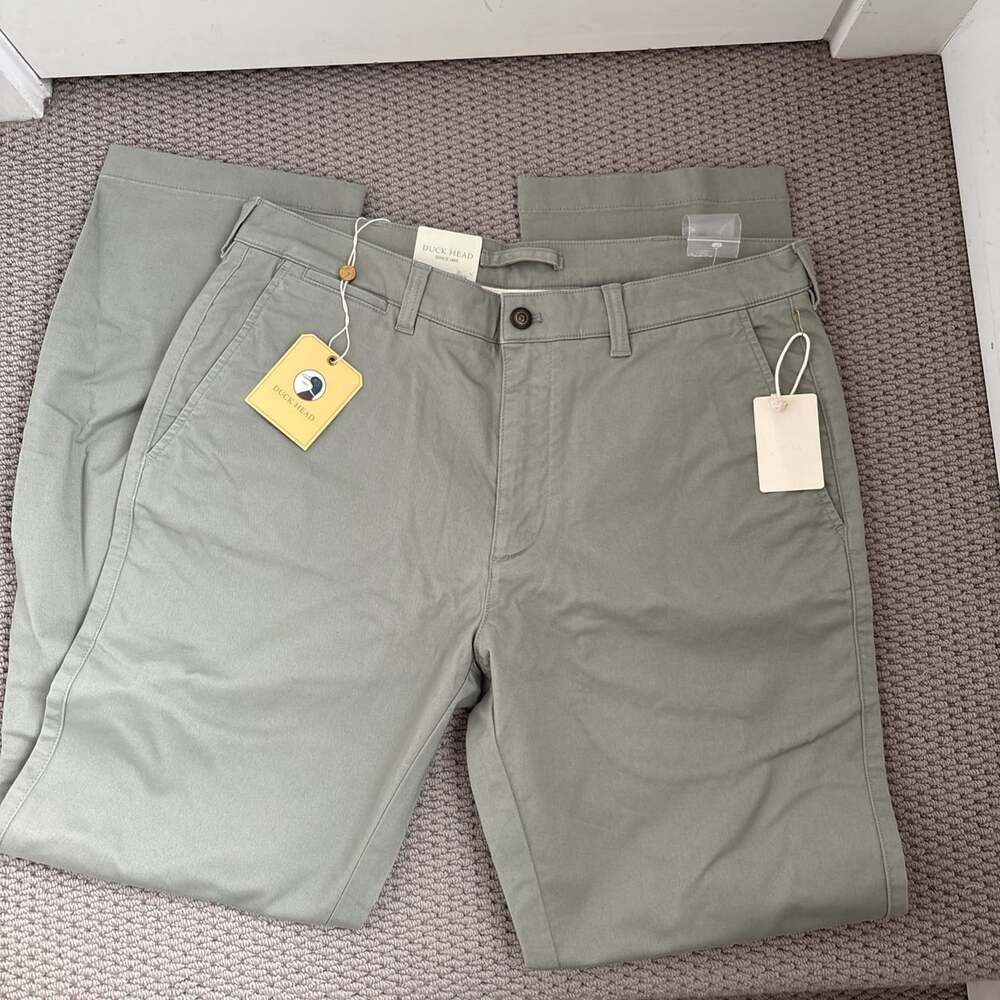 Duck Head Gold School Chino Pant Twill Stretch Classic Fit Shadow Green 34X32